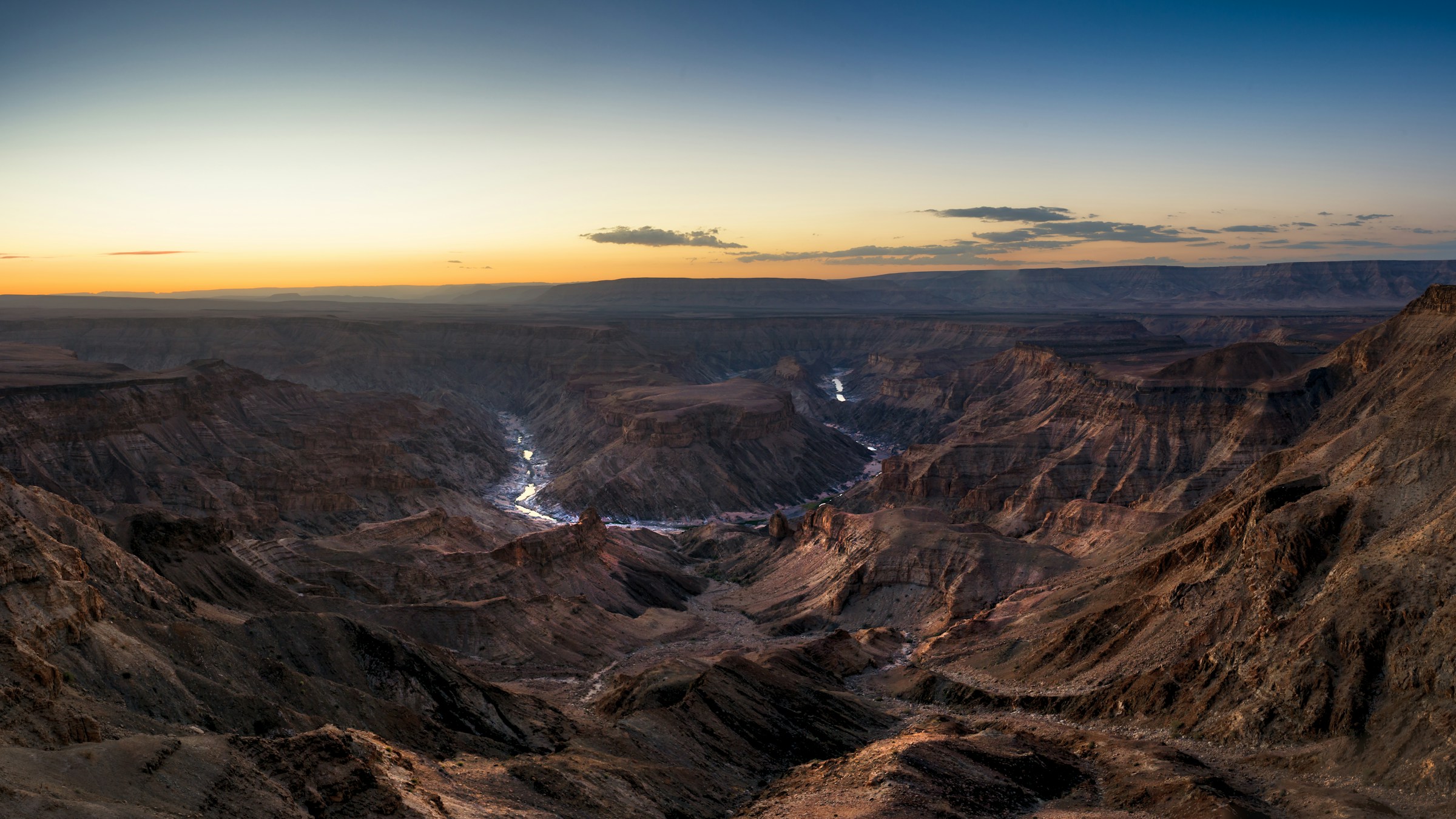 A desert canyon at sunset in Southern Africa